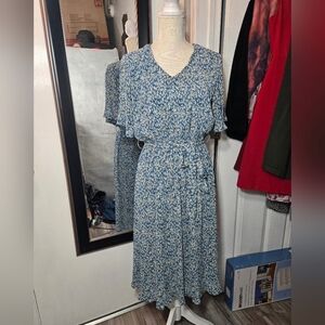 Orange Creek Los Angeles Blue Floral Dress Belted Sz Small